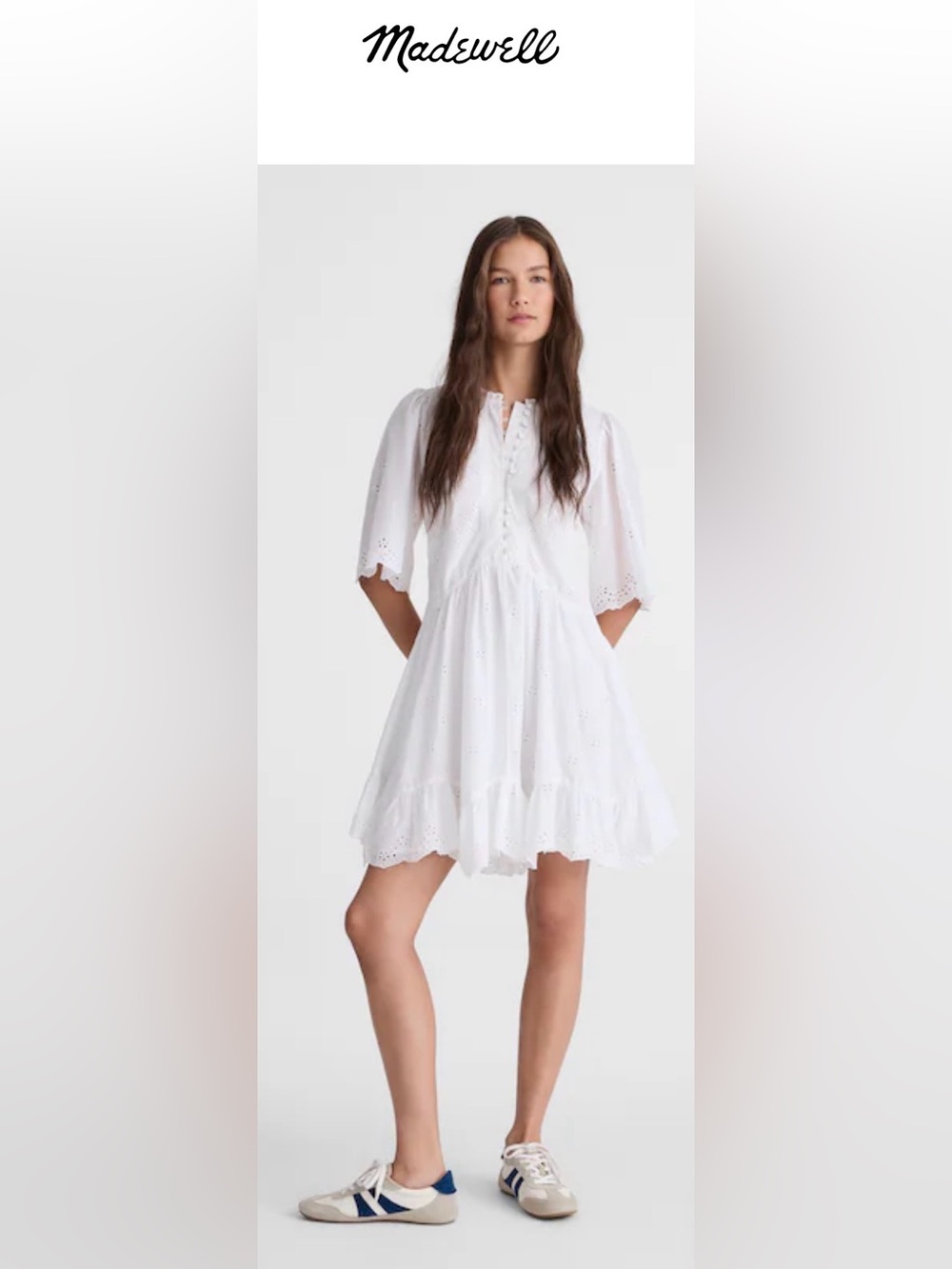 NWT Madewell Eyelet Tiered Mini Dress White Cotton Size 2